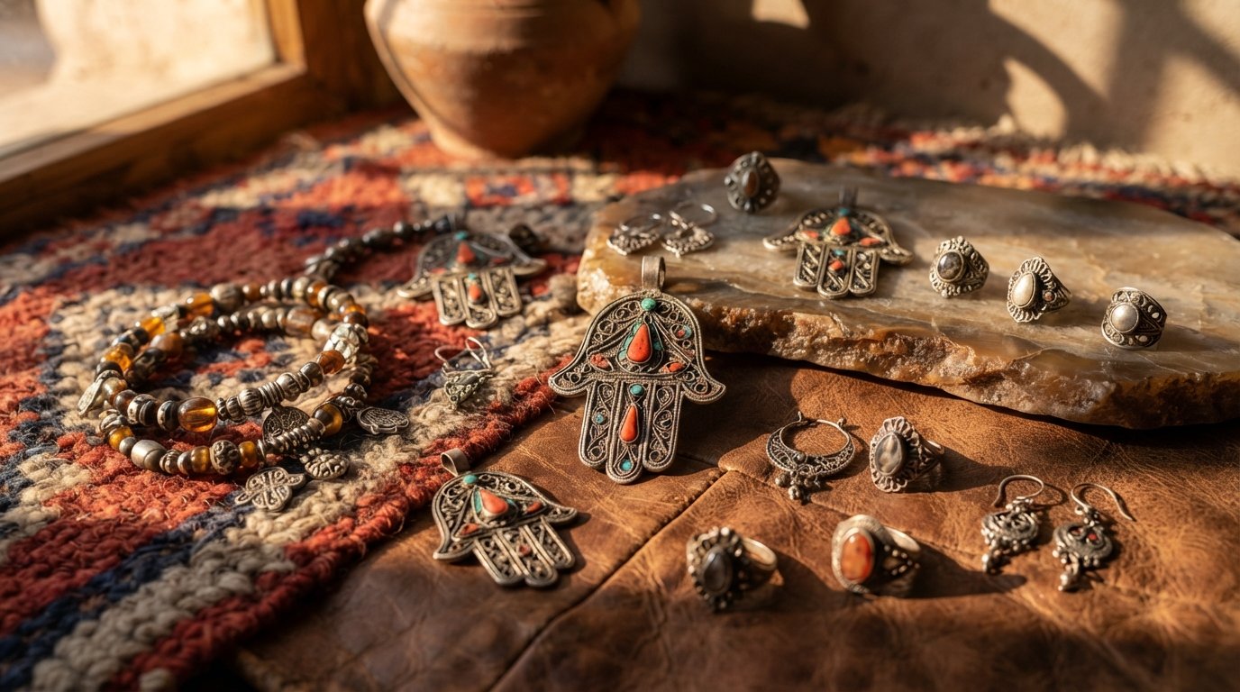 Anel Fatma em Prata Amazigue – Anel Ajustável em Prata Marroquina Artesanal